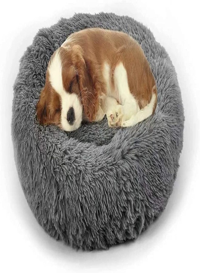 PAWSOME Dog Bed, Cat Calming Bed, Faux Fur Pillow Pet Donut Cuddler Round Plush Bed for Large Medium Small Dogs and Cats (Dark Grey, S) - Image 1